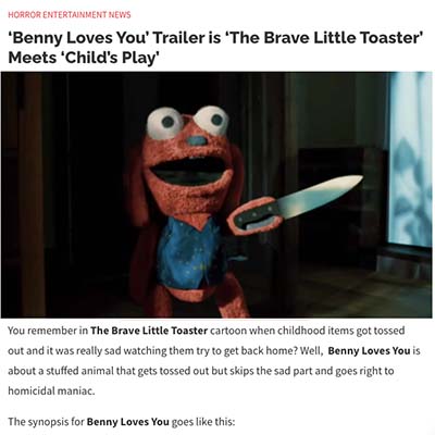 ‘Benny Loves You’ Trailer is ‘The Brave Little Toaster’ Meets ‘Child’s Play’